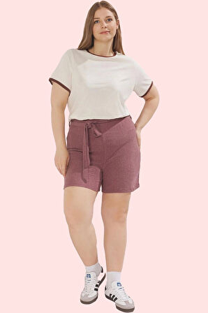 Kadın Büyük Beden Geniş Paça Bürümcük Dokulu Şort Regular Günlük Yaz Aylarının Vazgeçilmezi