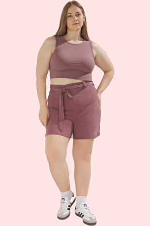 Kadın Büyük Beden Geniş Paça Bürümcük Dokulu Şort Regular Günlük Yaz Aylarının Vazgeçilmezi