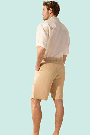 Erkek Keten Karışımlı Düz Desen Kısa Şort Rahat Kalıp Günlük Kombinler Yaz Aylarının Vazgeçilmezi