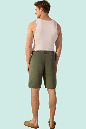 Erkek Keten Karışımlı Düz Desen Kısa Şort Rahat Kalıp Günlük Kombinler Yaz Aylarının Vazgeçilmezi