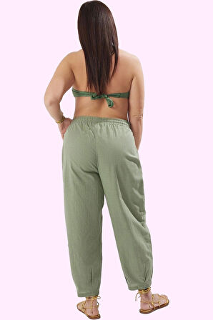 Kadın Pileli Yüksek Bel Havuç Şalvar Pantolon Pamuk Yazlık Plaj Yaz Aylarının Vazgeçilmezi