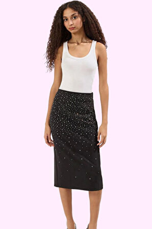 Kadın Midi Boy Taş Baskılı Dokuma Etek Şık Gece Kombinleri Günlük Kullanım Kaliteli Malzeme