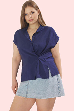 Kadın Kısa Kollu Dokuma Gömlek V Yaka Düz Desen Günlük Kullanım Yaz Aylarının Vazgeçilmezi