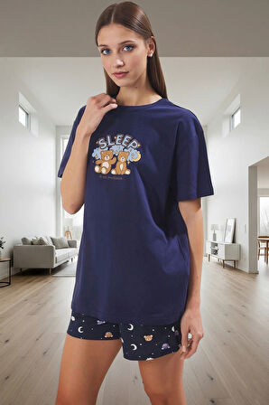 Kadın Ayıcık Desenli Pamuklu Pijama Takımı Rahat Uyku Keyfi İçin Premium Kalite Seçkin Malzeme