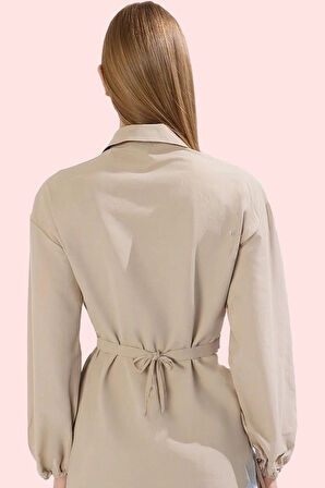 Kadın Uzun Kollu Gömlek Yaka Dokuma Basic Kalıp Terrycotton Kumaş Günlük Kullanım Hafta Sonu