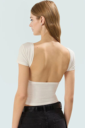 Bisiklet Yaka Kısa Kollu Fitted Örme Bluz Rahat Kullanım Zarifane Tasarım Trend