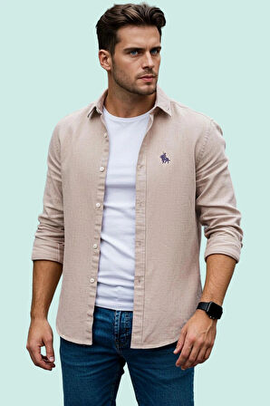 Erkek Regular Fit Nakış Detaylı Smart Gömlek Uzun Kol Pamuklu Günlük Kullanım Modern Tasarım