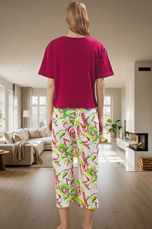 Kadın Çiçekli Pijama Takımı Rahat Pamuklu Örme Kumaş Trend Tasarım Yüksek Kalite Modern Stil