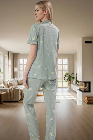 Kadın Çiçekli Pamuklu Pijama Takımı Rahat Ev Giyim Seti Kaliteli İşçilik Profesyonel Görünüm