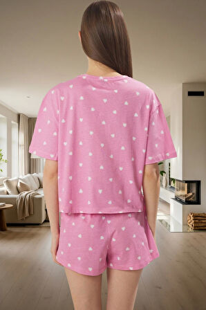 Kadın Kalpli Desenli Pamuklu Pijama Takımı Rahat Ev Giyim Seti Şık Görünüm Yüksek Kalite