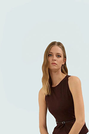 Şık Kemerli Fitted Bluz Scuba Krep Yazlık Günlük Özel Tasarım Zarifane Görünüm