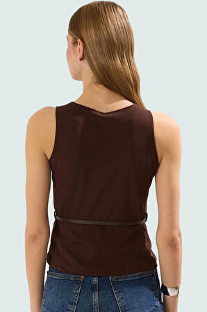 Şık Kemerli Fitted Bluz Scuba Krep Yazlık Günlük Özel Tasarım Zarifane Görünüm