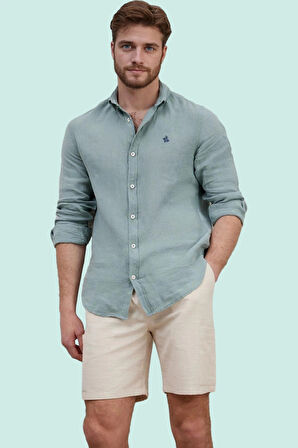 Erkek Regular Fit Keten Gömlek Düz Desen Uzun Kol Günlük Kullanım Yaz Aylarının Vazgeçilmezi