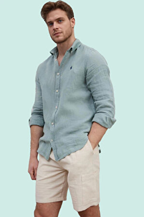 Erkek Regular Fit Keten Gömlek Düz Desen Uzun Kol Günlük Kullanım Yaz Aylarının Vazgeçilmezi