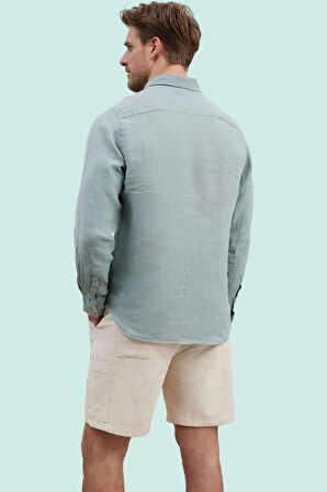 Erkek Regular Fit Keten Gömlek Düz Desen Uzun Kol Günlük Kullanım Yaz Aylarının Vazgeçilmezi