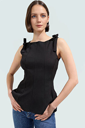 Fitted Peplum Bluz Kolsuz Bisiklet Yaka Örme Yazlık Seçkin Malzeme Yüksek Kalite