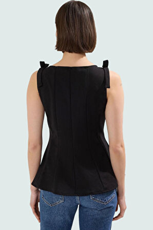 Fitted Peplum Bluz Kolsuz Bisiklet Yaka Örme Yazlık Seçkin Malzeme Yüksek Kalite