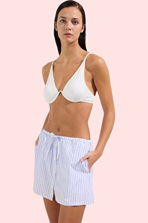 Kadın Çizgili Dokuma Şort Etek Terrycotton Kumaş Yaz Aylarının Vazgeçilmezi Günlük Kullanım