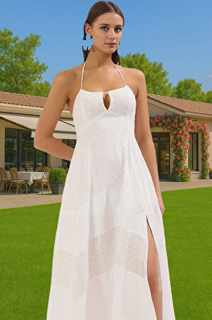 Yazlık Kadın Maxi Poplin Dokuma Elbise Plaj için İnce ve Havadar Şık Görünüm Modern Stil