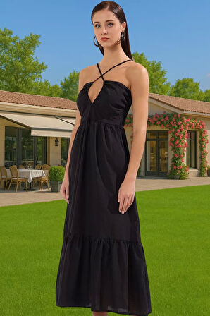 Maxi Etnik Desenli Plaj Elbise Pamuklu Yazlık Vual Kumaş Uzun Ömürlü Şık Görünüm Uzun Ömürlü