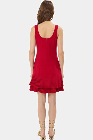 Kadın Mini Piliseli Elbise 88% Polyester Yazlık Günlük Yüksek Kalite