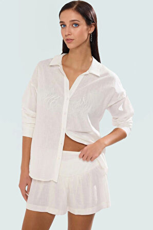 Pamuklu Uzun Kollu Plaj Gömlek Şort Takım Yazlık Rahat Kombin Özenle Seçilmiş Kaliteli İşçilik