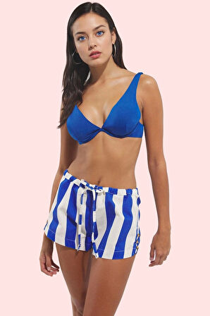 Kadın Geniş Paça Çizgili Denim Şort Pamuk Yaz Aylarının Vazgeçilmezi Günlük Kullanım Hafta Sonu