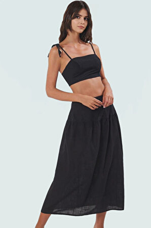 Kadın Pamuklu Crop Bluz Etek Takım Yazlık Plaj Giyim Zarifane Tasarım Profesyonel Görünüm