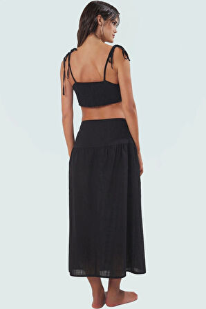 Kadın Pamuklu Crop Bluz Etek Takım Yazlık Plaj Giyim Zarifane Tasarım Profesyonel Görünüm