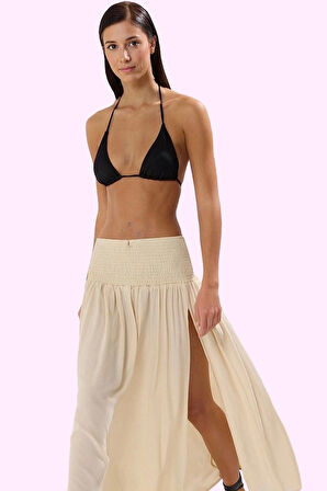 Kadın Maxi Plaj Etek Yırtmaçlı Crinkle Dokuma Yazlık Günlük Kullanım Yaz Aylarının Vazgeçilmezi