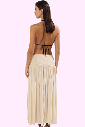 Kadın Maxi Plaj Etek Yırtmaçlı Crinkle Dokuma Yazlık Günlük Kullanım Yaz Aylarının Vazgeçilmezi