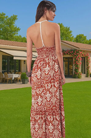 Etnik Desenli Maxi Şifon Plaj Elbise Yazlık Rahat Tasarım Konforlu Kesim Premium Kalite Şık Görünüm