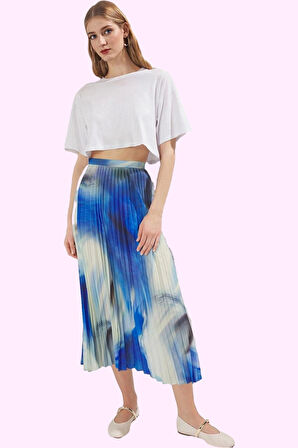 Kadın Batik Desenli Pliseli Midi Etek Yazlık Günlük Kombinler Hafta Sonu Dayanıklı Malzeme