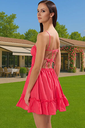 Yazlık Kadın Mini Pamuklu Plaj Elbise Vual Dokuma Rahat Kullanım Modern Stil Rahat Kullanım