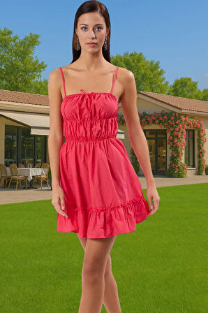 Yazlık Kadın Mini Pamuklu Plaj Elbise Vual Dokuma Rahat Kullanım Modern Stil Rahat Kullanım