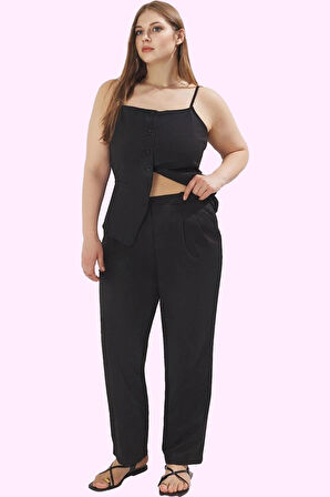 Kadın Yüksek Bel Geniş Paça Dokuma Pantolon Finike Tüm Sezonlar Yaz Aylarının Vazgeçilmezi