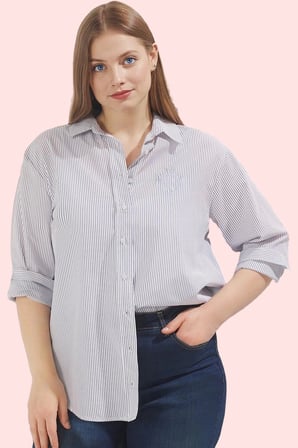 Kadın Çizgili Dokuma Gömlek Büyük Beden Rahat Kalıp Günlük Stil Yaz Aylarının Vazgeçilmezi