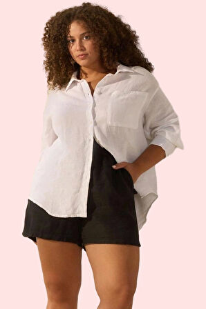 Kadın Büyük Beden Oversize Keten Gömlek Günlük Stil Özel Günler Yaz Aylarının Vazgeçilmezi
