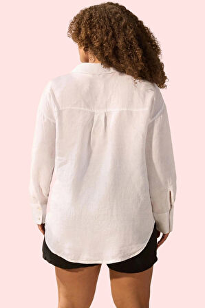 Kadın Büyük Beden Oversize Keten Gömlek Günlük Stil Özel Günler Yaz Aylarının Vazgeçilmezi