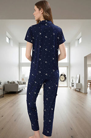 Kadın Galaksi Desenli Pijama Takımı Regular Kalıp Rahat Ev Giyim Ve Şık