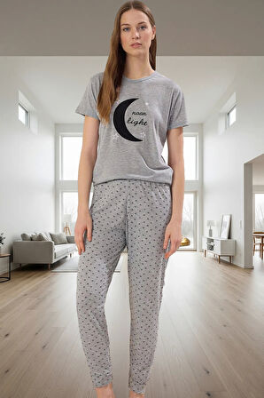 Kadın Pamuklu Pijama Takımı Galaksi Baskı Regular Kalıp Rahat Ev Giyim Profesyonel Görünüm
