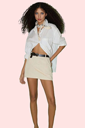 Kadın Denim Şort Etek Düz Desen Boru Paça Kemerli Kısa Boy Pamuklu Yazlık Günlük Kombinler