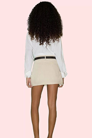 Kadın Denim Şort Etek Düz Desen Boru Paça Kemerli Kısa Boy Pamuklu Yazlık Günlük Kombinler