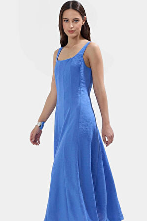 Yazlık Maxi Elbise A Kesim Kare Yaka Polyester Dokuma Günlük Profesyonel Görünüm