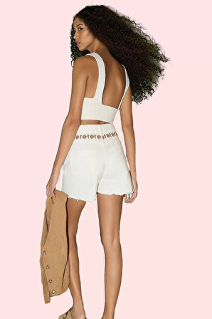 Kadın Yüksek Bel Nakışlı Denim Şort City Short Kalıp Pamuklu Yaz Aylarının Vazgeçilmezi Hafta Sonu