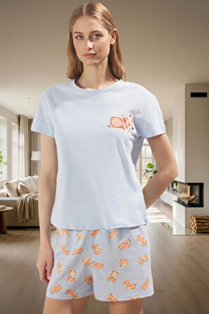 Kadın Pamuklu Örme Pijama Takımı Kısa Kollu Bisiklet Yaka Yazlık Rahat Şık Görünüm Uzun Ömürlü