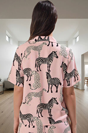 Kadın Hayvan Desenli Viskon Pijama Takımı Şortlu Rahat Yazlık Yüksek Kalite Premium