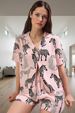 Kadın Hayvan Desenli Viskon Pijama Takımı Şortlu Rahat Yazlık Yüksek Kalite Premium