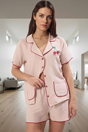Kadın Kısa Kollu Saten Pijama Takımı Rahat Ev Giyim Seti Şık Görünüm Trend Tasarım