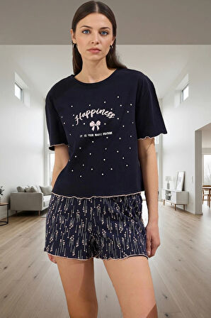 Kadın Yazlık Çilek Desenli Pamuklu Pijama Takımı Rahat Kalıp Baby Overloklu Zarif Tasarım Yüksek Kalite